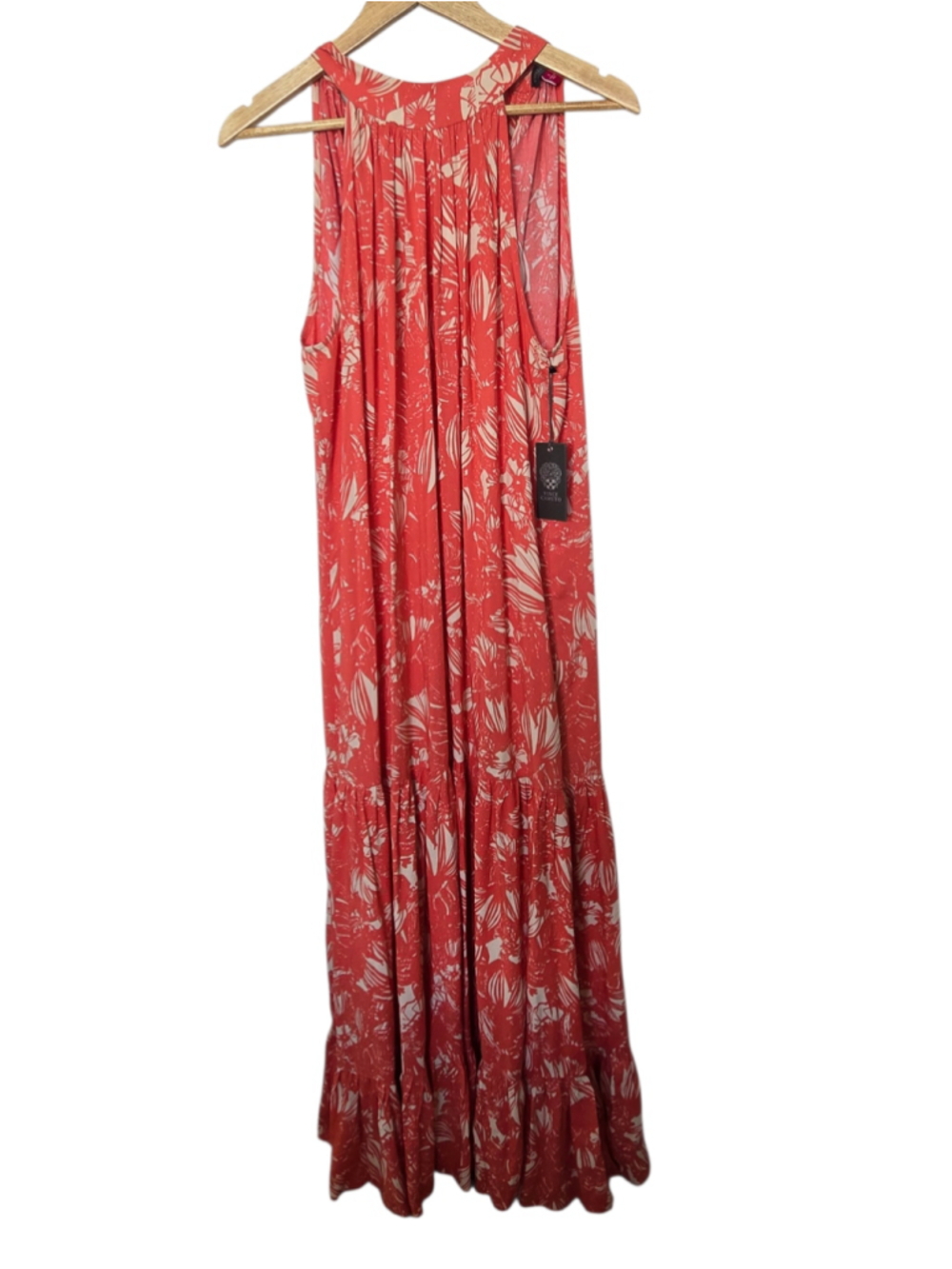 Vince Camuto Coral Tropical Print Sleeveless Tie Back Maxi Dress Size L NWT